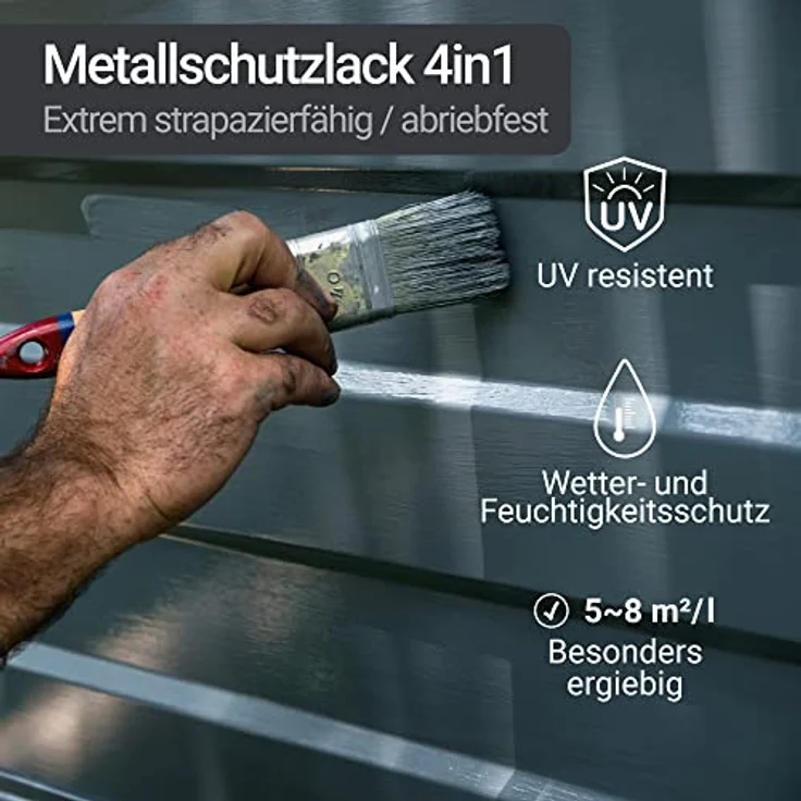 WO-WE Metallschutzlack 4in1 W908, lichtgrau, 2.5L - Rostschutz, Grundierung, abriebfest und wetterbeständig für Metalloberflächen – Bild 3