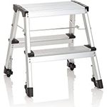 hjh OFFICE 830024 Trittleiter mit Rollen SOLID VI Aluminium Klapptritt mit 2 Stufen beidseitig begehbar, bis 150kg belastbar