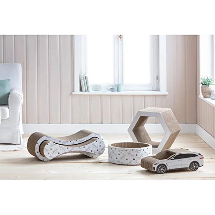 Dehner Lieblinge Katzen-Kratzpappe Scratch Circle, inkl. Katzenminze, Ø 43 cm, Höhe 15.5 cm, Naturmaterial, weiß – Bild 2