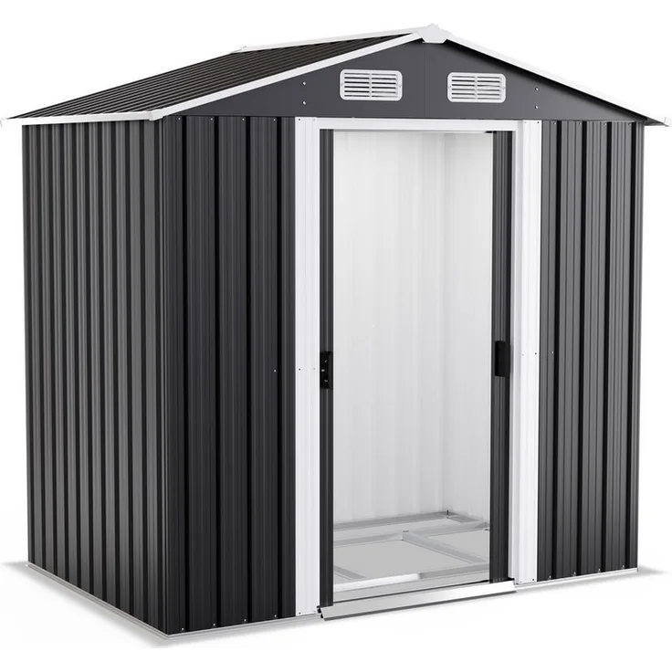 Onbest Gartenhaus mit Fundament Satteldach aus Metall, 195x125 cm, Wetterfest, 2 Haken, 2,4 m², Anthrazit