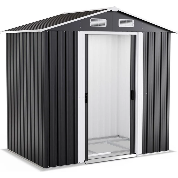 Onbest Gartenhaus mit Fundament Satteldach aus Metall, 195x125 cm, Wetterfest, 2 Haken, 2,4 m², Anthrazit