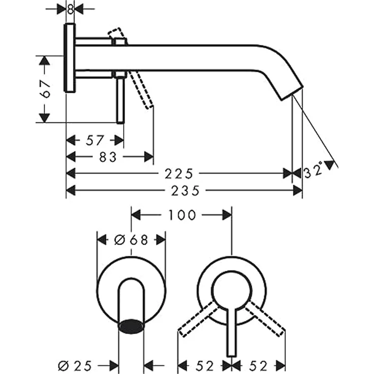 hansgrohe Tecturis S Einhebel-Waschtischarmatur Unterputz, für Wandmontage, Ausladung 225 mm, mit Keramikmischsystem und einstellbarer Temperaturbegrenzung – Bild 6