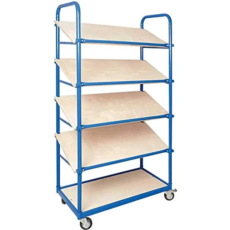 BRB Schrägboden-Regalwagen mit 5 Ebenen, 4 Lenkrollen, bestückt mit 10 Euroboxen 600x400x220 mm grau – Bild 2