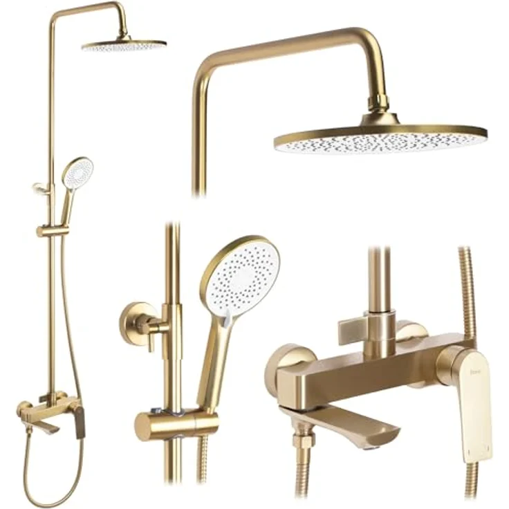 wohnwerk.idee Duschsystem Avalon, Regendusche mit Wannenauslauf, Gold Matt Schwarz Grau Kupfer, modernes Komplettset für stilvolle Badezimmer – Bild 1