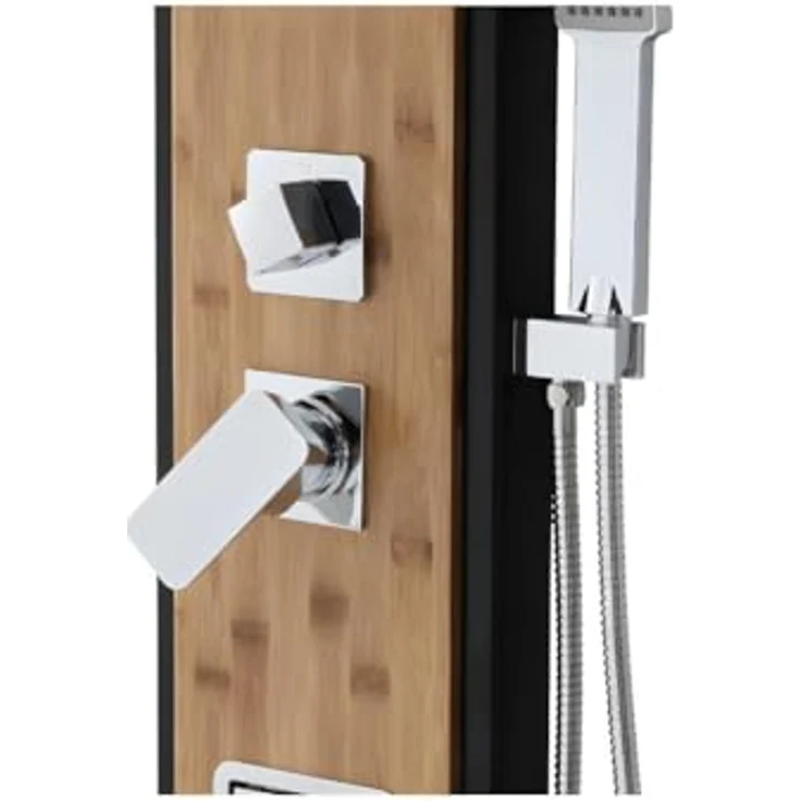 Vente-unique DALIMA Duschsäule Bambus mit Tropenregen-Brause und Hydromassage, Holzfarbe natur – Bild 5