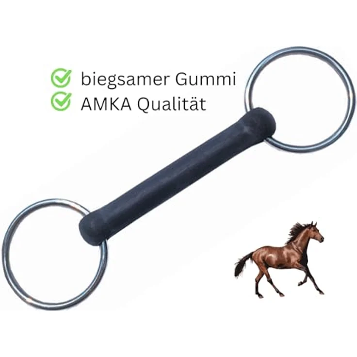 AMKA Gummi Trense Gummi Stangengebiss biegsam Stärke 18 mm, Ringe 65 mm, strapazierfähig, schwarz – Bild 3