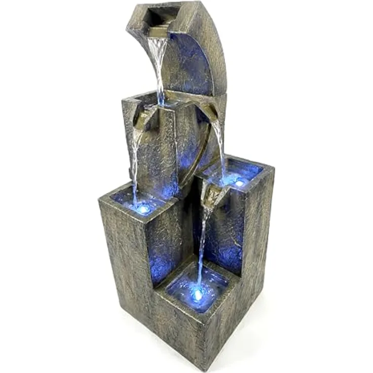 Köhko Gartenbrunnen mit LEDs, stufige Wasserfall-Design, wetterfest, 30,5cm x 32,5cm x 81cm