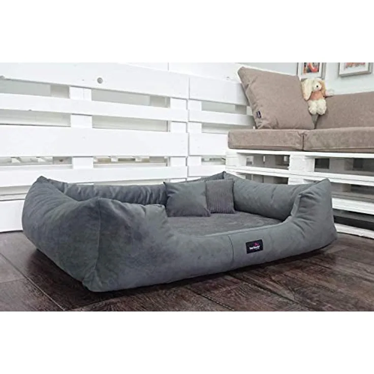 tierlando® Vincent Orthopädisches Hundebett | High-Tech-Velours Triton und Cord: edel und samtig weich | Mittel bis übergroß | Hundesofa Hundekorb Hundekissen (VI3 | 90 cm, 02 Graphit)