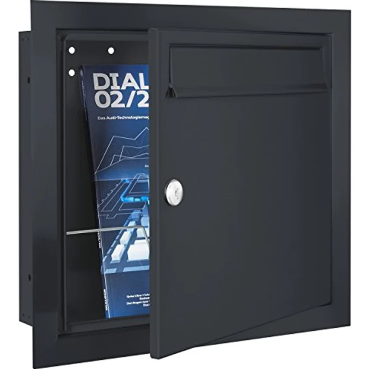 MOCAVI UP Unterputz-Briefkasten anthrazit-grau RAL 7016 (12 Liter) Einbaubriefkasten dunkelgrau mit Schloss links – Bild 4