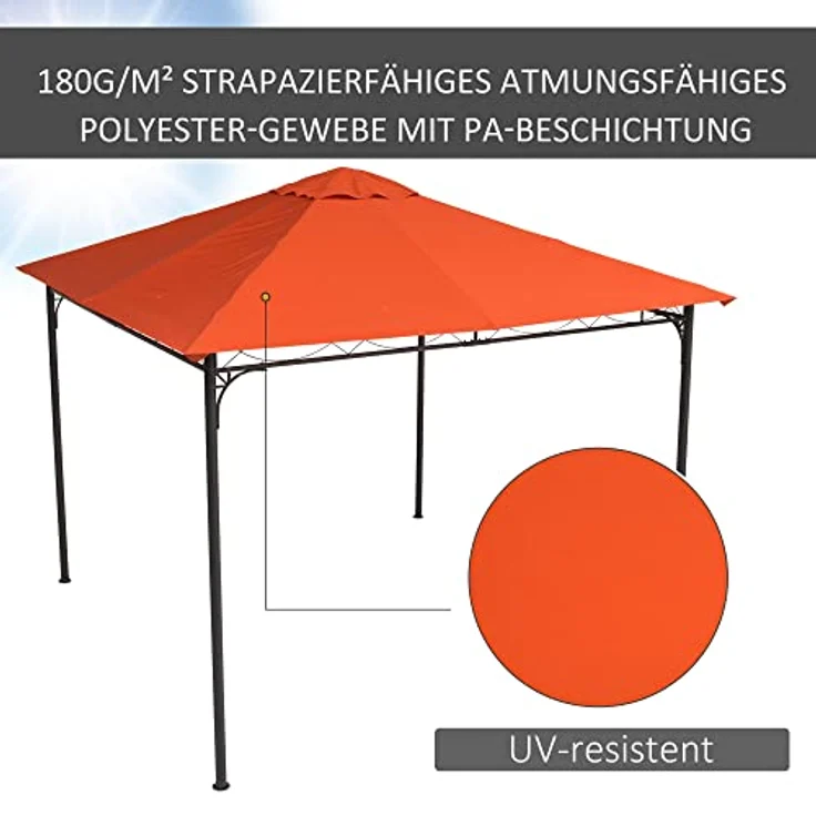Outsunny Pavillondach, Ersatzdach für Pavillon, Pavillonabdeckung, Sonnenschutz Polyester, Orange, 2,98 x 2,95 m – Bild 4