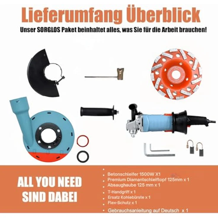 FANZTOOL Multischleifer Betonschleifer Winkelschleifer Sanierungsfräse 1400W Set mit Absaughaube und Schleifteller und Metallbürste und Sandpapier, mit Drehzahlregelung – Bild 8