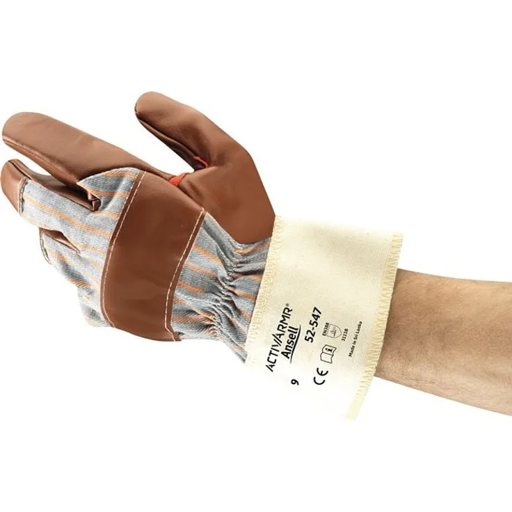Ansell ActivArmr® 52-547, Arbeitshanschuhe Gr. 9, braun, mit Nitril-Handfläche, EN 388 PSA II, hochabriebfest, komfortabel, latexfrei
