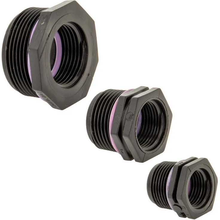 Plas-Fit Ltd. Bewässerungssystem Reduzierstück Self Seal PP-Schraubverbinder AG x IG, 10 bar, 2 Zoll x 1 Zoll, schwarz