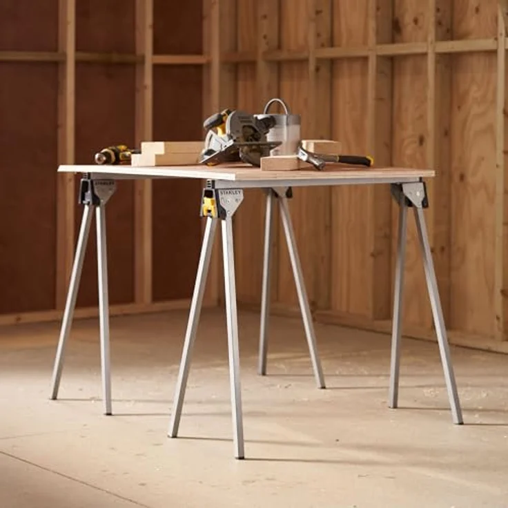STANLEY Gerüst STST81337-1, klappbarer Aluminium-Arbeitsbock, bis 450 kg belastbar, Zwillingspack mit Metallschiene, rutschfeste Gummiauflage – Bild 9