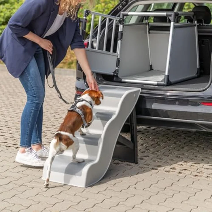 TRIXIE Leichte Hundetreppe 4-stufig, faltbar mit rutschfesten Gummi-Laufflächen, grau, für Betten und Sofas, maximale Belastbarkeit 90 kg – Bild 5