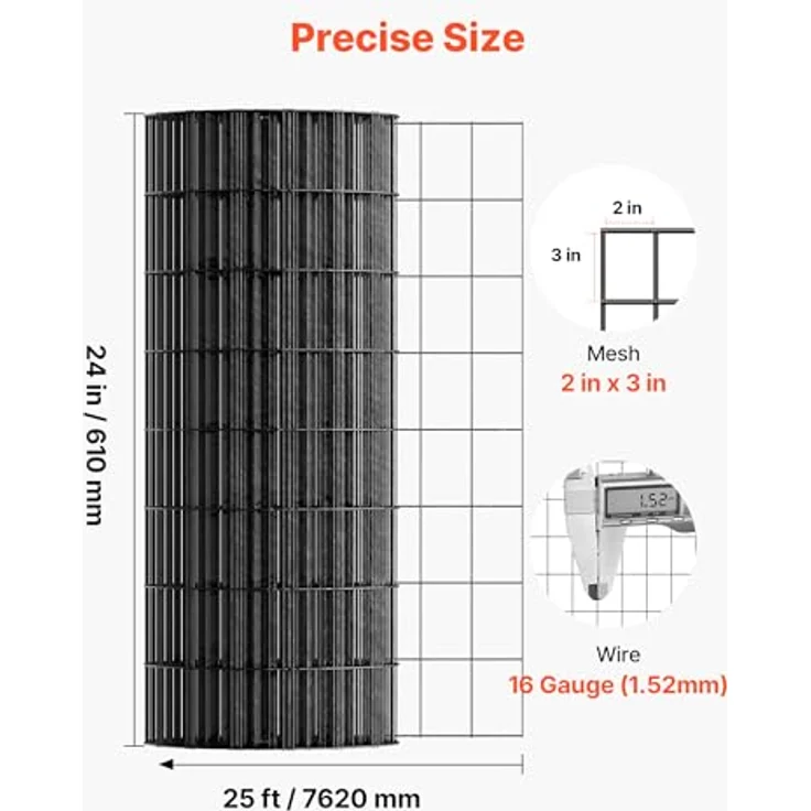 VEVOR Gartenzaun, 61 cm x 7,62 m, verzinkter Drahtzaun mit schwarzer PVC-Beschichtung, Maschenweite 5,08 x 7,62 cm für Hühner & Kaninchen – Bild 3