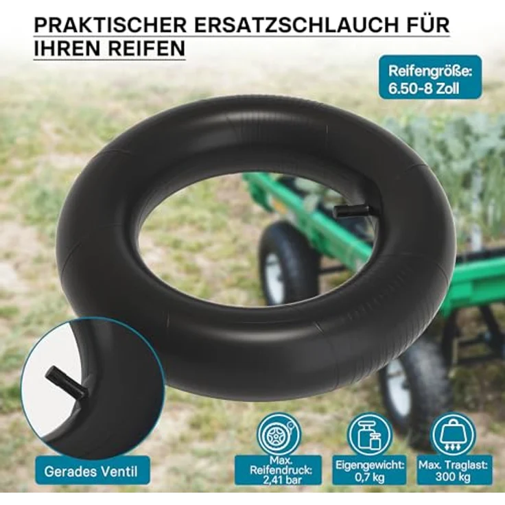 Wiltec - Schlauch für Rasenmäherreifen 16 x 6.50 - 8 mit geradem Ventil zur Selbstmontage – Bild 3