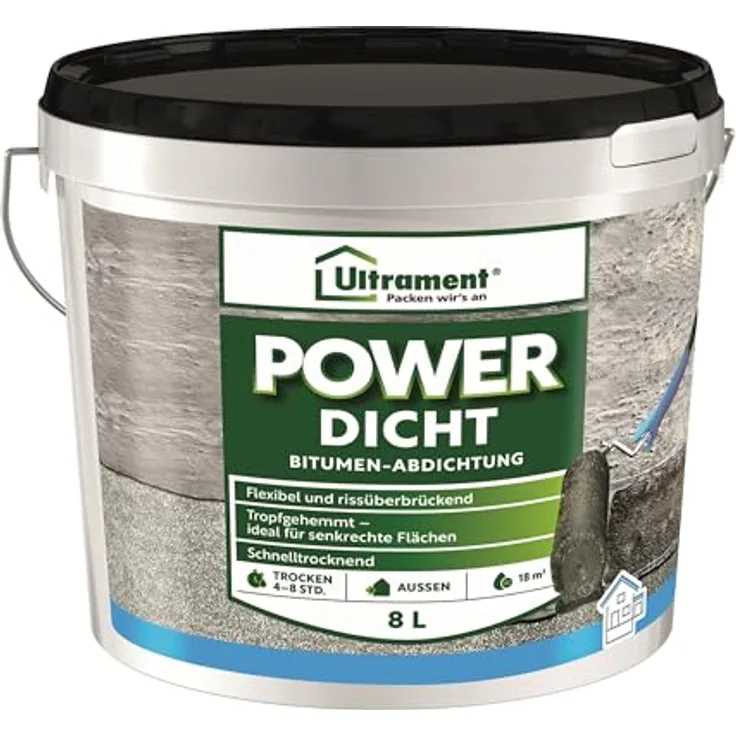 Ultrament Power Dicht 8 l, Bitumen-Universalabdichtung, schnell trocknend, elastisch & rissüberbrückend