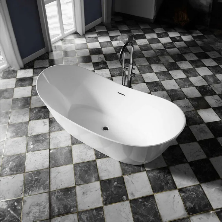 Bernstein Badewanne SIENA 2.0, oval freistehende Acryl-Badewanne in Weiß, 170 x 80 x 68 cm, doppelwandig mit effizienter Wärmeisolierung