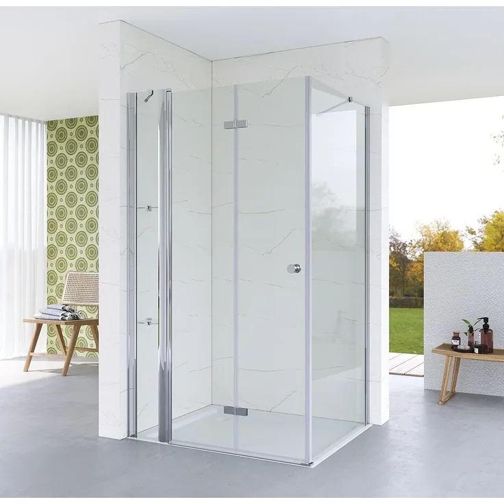 AQUABATOS Duschkabine Eckeinstieg, 110x70 cm, mit Falttür und 5 mm ESG Sicherheitsglas, Höhe 187 cm, chromoptik Profile