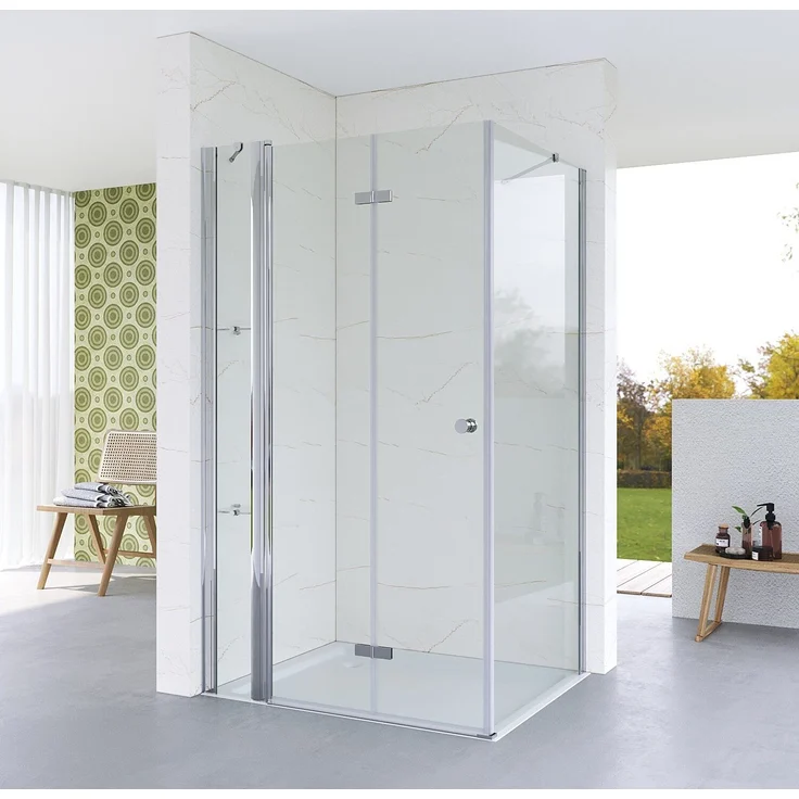 AQUABATOS Duschkabine Eckeinstieg, 110x70 cm, mit Falttür und 5 mm ESG Sicherheitsglas, Höhe 187 cm, chromoptik Profile