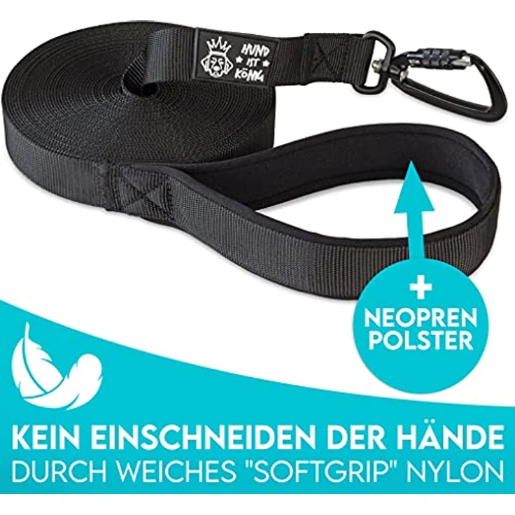 HUND IST KÖNIG® Schleppleine für Hunde - Lange Hundeleine 15m mit Griffpolster - Laufleine für Hunde mit Sicherheitskarabiner für erfolgreiches Hundetraining inkl. eBook – Bild 4