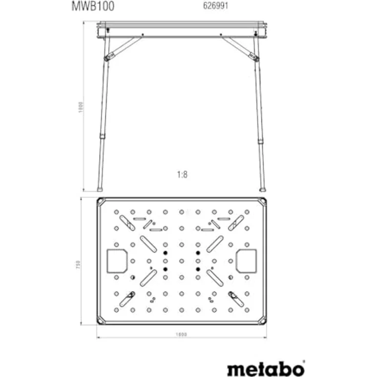 Metabo Multifunktionstisch mwb 100, mobile Werkbank mit höhenverstellbaren Standbeinen und robustem MDF-Tischplatte, transportabel – Bild 3