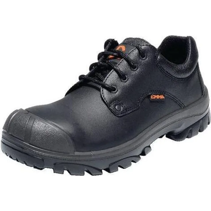 Emma Sicherheitsschuhe Low S3, Leder mit Stahlkappe, wasserabweisend, ölresistent, schwarz, Größe 43