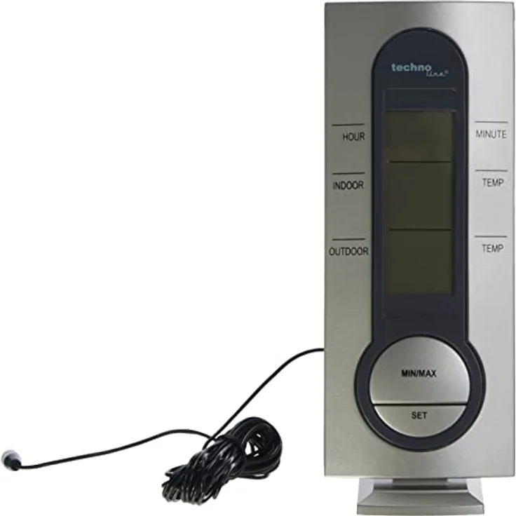 Technoline Wetterstation WS 7033, mit Kabelsonde, Uhrzeitanzeige und Innen- sowie Außentemperaturanzeige, zeitloses Design