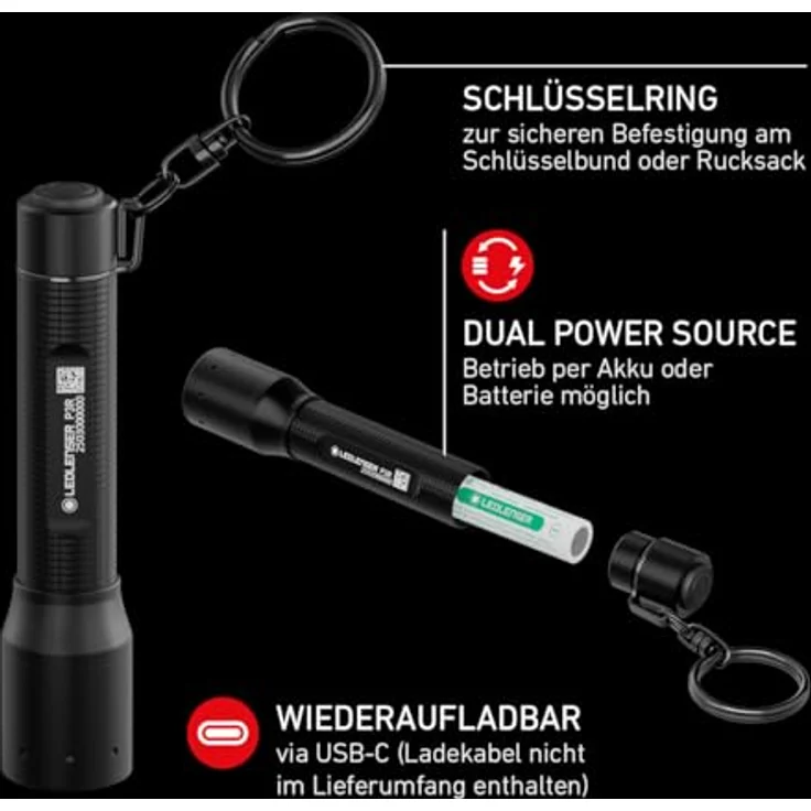 Ledlenser P3R Mini LED Taschenlampe, wiederaufladbar, 200 Lumen, 130m Fokus, IP54, 8 Stunden Laufzeit, 41g Schlüsselanhänger für Camping und Hundespaziergänge – Bild 5