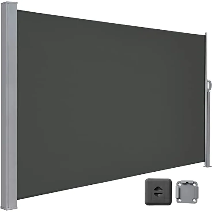LARMNEE Seitenmarkise EGY164TBP02, ausziehbar 160 x 400 cm, rostbeständig, Blickdicht, Wind- und Sonnenschutz, Dunkelgrau für Balkon, Terrasse, Garten