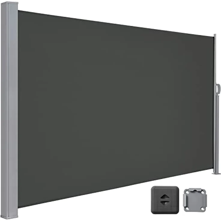 LARMNEE Seitenmarkise EGY164TBP02, ausziehbar 160 x 400 cm, rostbeständig, Blickdicht, Wind- und Sonnenschutz, Dunkelgrau für Balkon, Terrasse, Garten – Bild 1