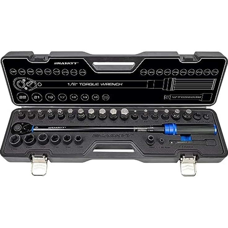 HASKYY Drehmomentschlüssel Set 1/2" 50-350 Nm Auto PKW KFZ Verlängerungsstange Bits Nüsse Werkstatt Service Werkzeug Satz – Bild 1