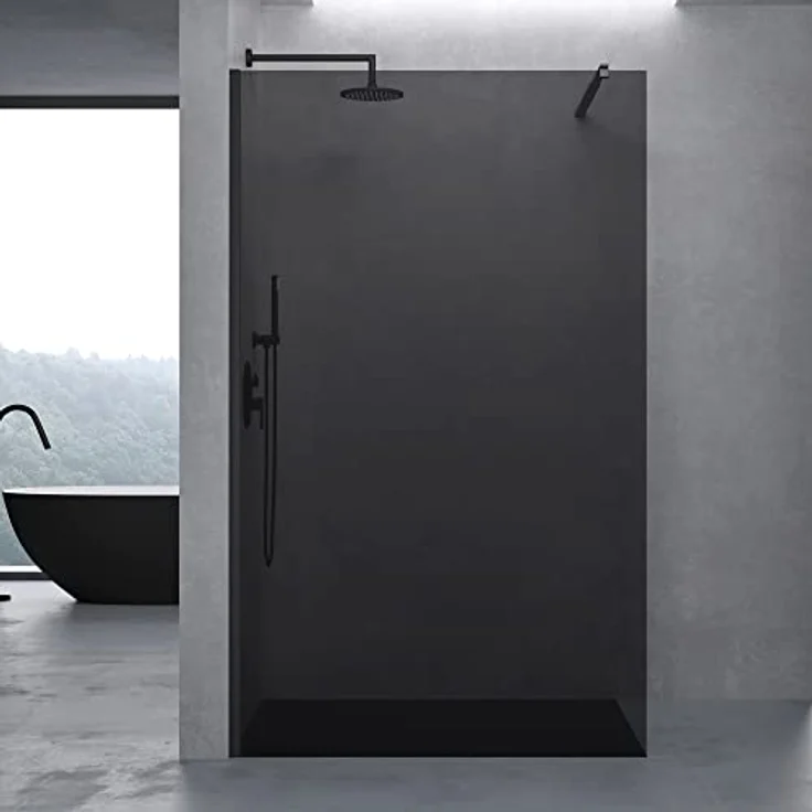 doporro Luxus Duschwand Bremen, Duschabtrennung 100x200cm Schwarz, Walk-In Dusche aus 10mm ESG-Sicherheitsglas, vollgrau mit Nanobeschichtung – Bild 2