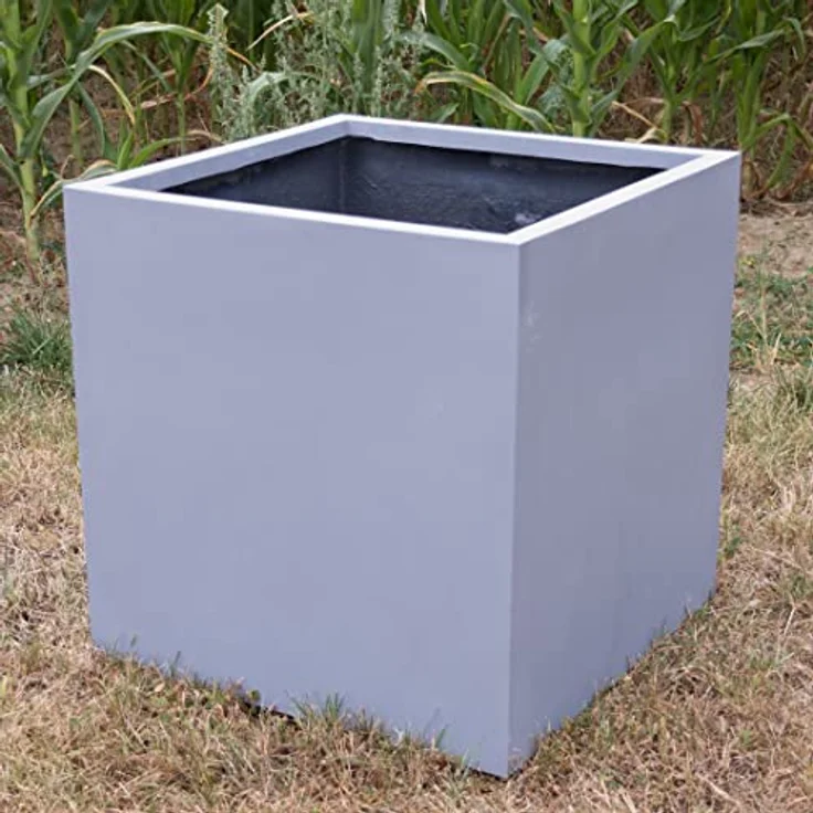 Elegant Einrichten Pflanzkübel Fiberglas quadratisch 50x50x50 cm grau, wasserdicht und frost sicher – Bild 4