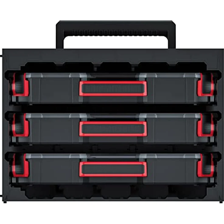 Kistenberg Werkzeugkoffer mit 3 Sortimentskästen mit Trennwänden Sortierbox Kleinteilemagazin Komfortabler Griff Tager Case 415 x 290 x 295 mm – Bild 3