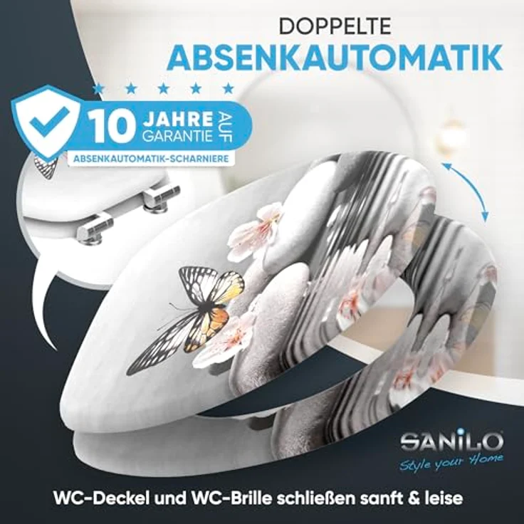 Sanilo WC Sitz Vanesa, Absenkautomatik aus Holz, antibakterielle Oberfläche, farbneutral, 47x37,7 cm – Bild 4