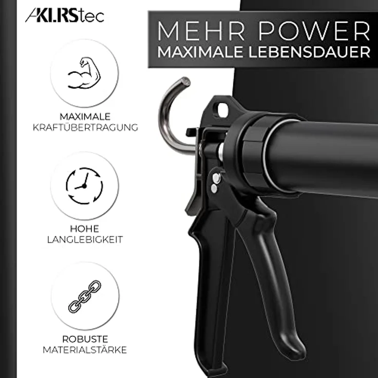 KLRStec Kartuschenpistole XL 600ml aus Metall, Silikon, Acryl, Lehm, Profi 4K Beutel, 4000N Kraftübersetzung, Metallkonstruktion, Made in Europe, Zubehör – Bild 3