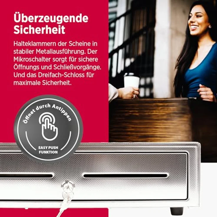 Olympia LD 410S Kassenschublade, abschließbare Geldkassette mit Einwurfschlitz, RJ12-kompatibel, 8 Münzfächer & 4 Scheinfächer, Metallgeldbox für Handel & Gastronomie, 41,5x41x10,4 cm – Bild 4