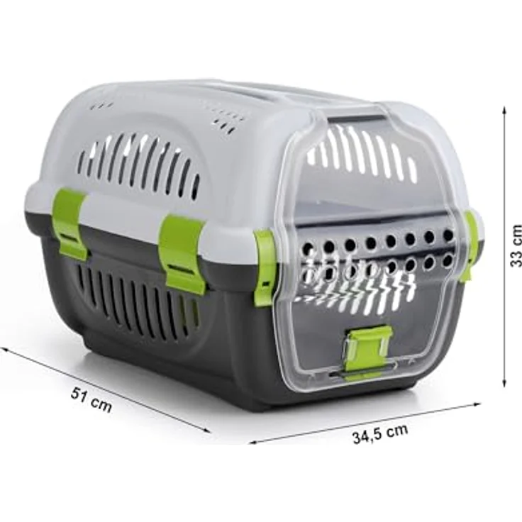 Beeztees Hunde-Transportbox Transportbox Rhino grau/grün für Hunde, Kunststofftür, abnehmbarer oberer Teil – Bild 3