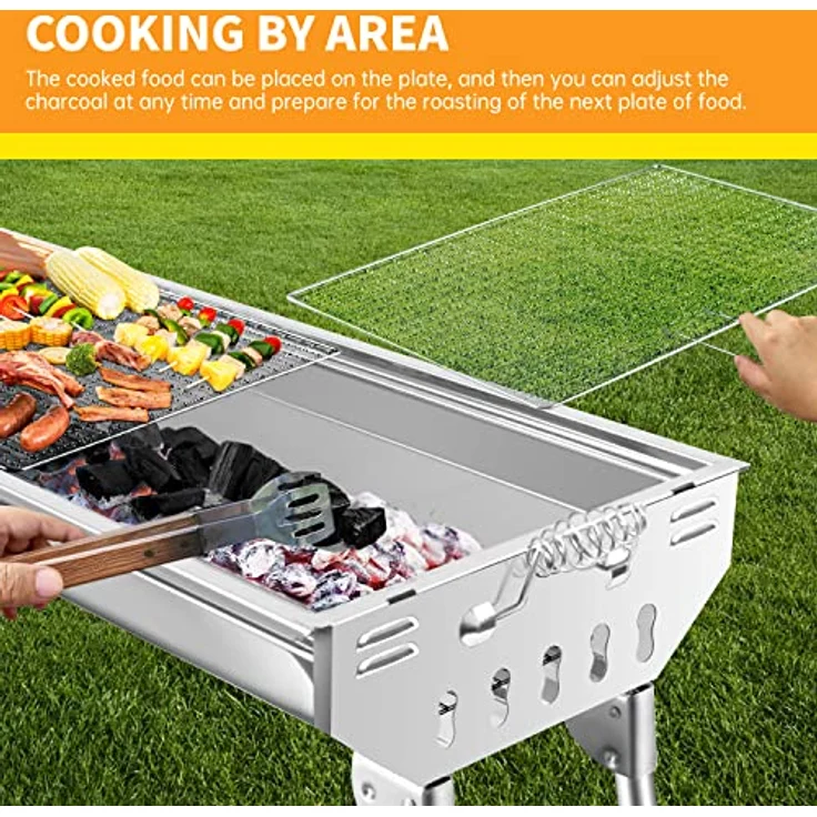 Sunjas Edelstahl Holzkohlegrill, Klappgrill Outdoor BBQ Grills, Portable Campinggrill, Standgrilll, Grillwagen Kohlegrill- 74 x 33.5 x 71.5 – Bild 5