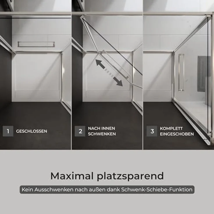 Schulte Sunny Schwenk-Schiebetür inkl. Seitenwand 80x80x190 cm, ESG Sicherheitsglas mit Nano-Beschichtung, Chromoptik, anschlaglos – Bild 4