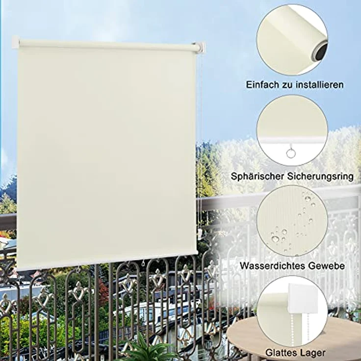 WOLTU Außenrollo Senkrechtmarkise Balkonrollo Outdoorrollo Sichtschutzrollo Wetterfest Sonnenschutz UV Schutz, Vertikal Sonnensegel Reflektierende Thermofunktion für Fenster & Türen, Beige 100x140 cm – Bild 3
