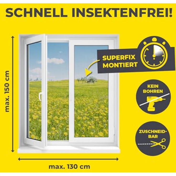 EASYmaxx Fliegengitter für Fenster Magic Click? | Zuschneidbar für alle Fenster bis 150 x 130 cm | Praktischer Magnetverschluss, einfache Klebemontage [transparent] – Bild 4