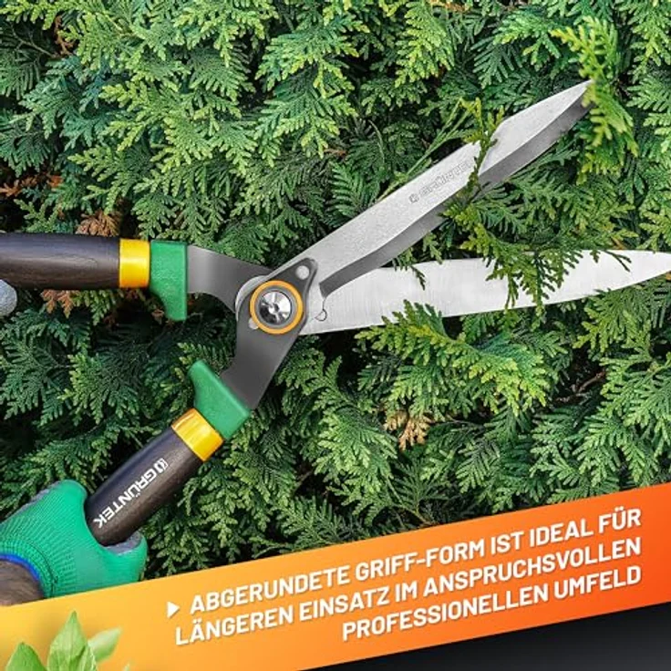 GRÜNTEK Heckenschere Panther 540 mm, Gartenschere und Strauchschere, Stahlklingen, Wellenschliff, Eschenholzgriffe, Profi Gartenheckenschere – Bild 5