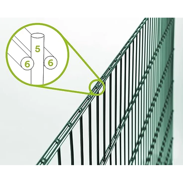 Alberts Doppelstabmatten Zaun Komplettset, Höhe 200 cm, Länge 28 m, zum Einbetonieren, grün, Pfosten 60x40 mm – Bild 3
