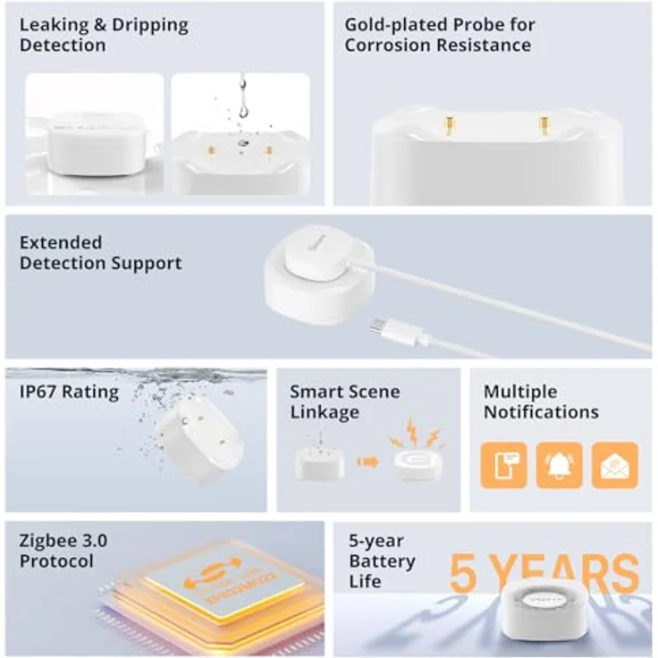 SONOFF SNZB-05P Zigbee Wassermelder, Smart Home Wassersensor mit Echtzeitwarnungen, 5 Jahre Batterielebensdauer, kompatibel mit Alexa und Google Assistant, erfordert Zigbee Hub – Bild 3