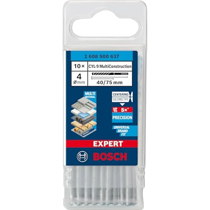Bosch EXPERT CYL-9 MultiConstruction Bohrer, universeller Zylinderschaftbohrer 4 mm Durchmesser, 10-teilig, 40 mm Arbeitslänge, präzise Zentrierspitze – Bild 2