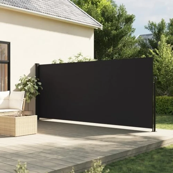 vidaXL Seitenmarkise, Wandmarkise mit PU-Beschichtung, Sichtschutz für Balkon Terrasse Garten, Windschutz Markise, Ausziehbar Schwarz Polyester – Bild 2