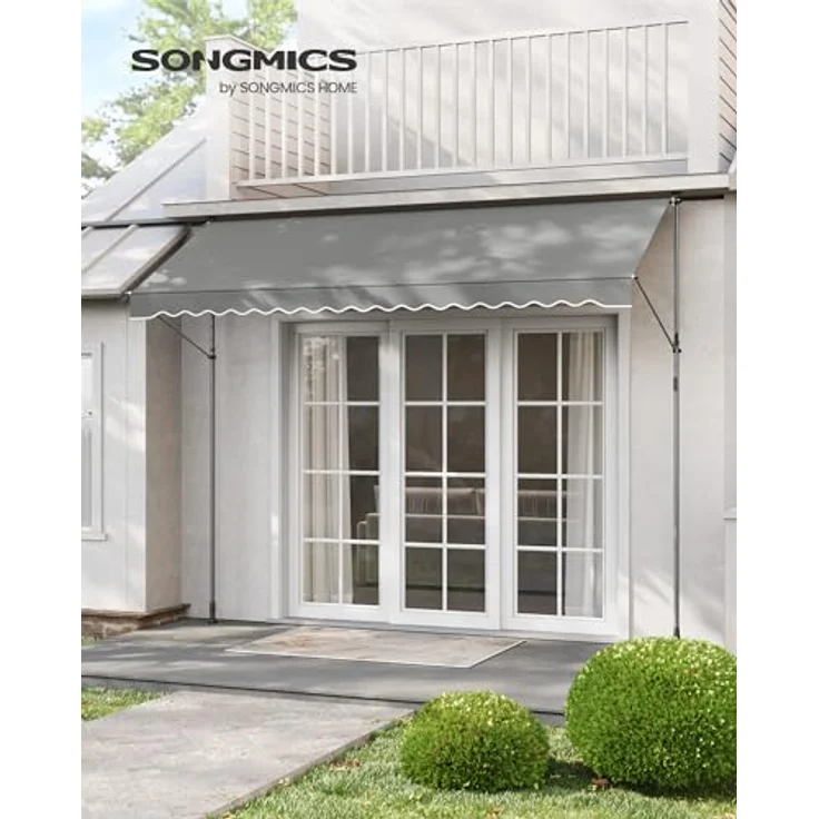 SONGMICS Klemmmarkise, höhenverstellbar, mit Handkurbel, Sonnenschutz, 350 x 120 cm, grau – Bild 2
